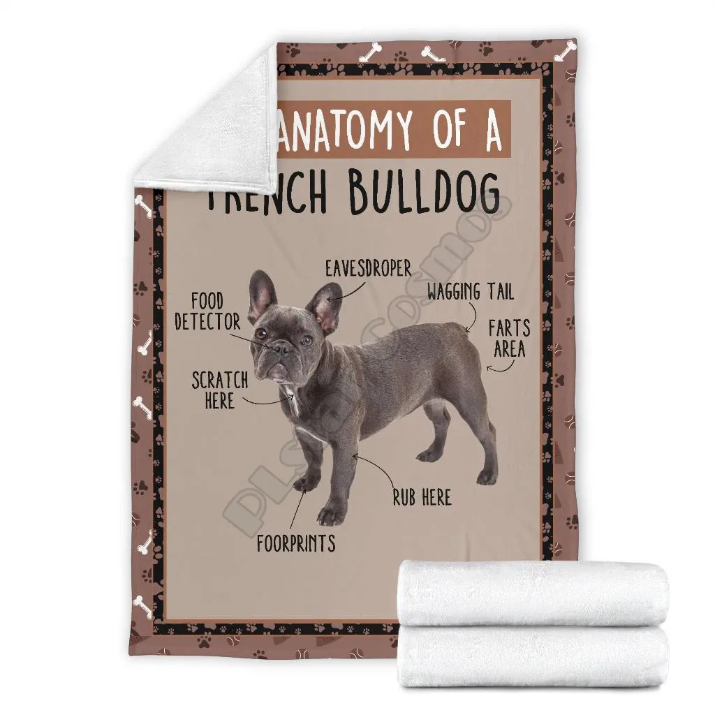 

The anatomy of a dog french bulldog fleece blanket funny 3d printed Sherpa Blanket on Bed Home Textiles HOME ACCESSORIES