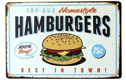 

Vintage Metal Sign Tin Plaque Tavern Cake Hambuger Food Wall Decor Retro Poster