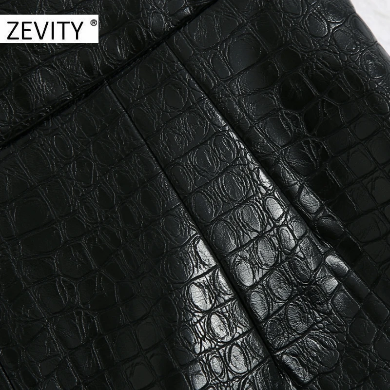 ZEVITY Women fashion snake skin pattern PU leather pencil pants female zipper casual slim long Trousers chic autumn P938 | Женская