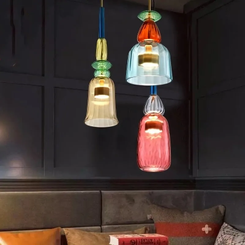 

Nordic Color Pendant Lights Retro Hanging Lamp Single Head Glass Lamps Lustres Pendentes Decor Home Led Kitchen Lights Hanging