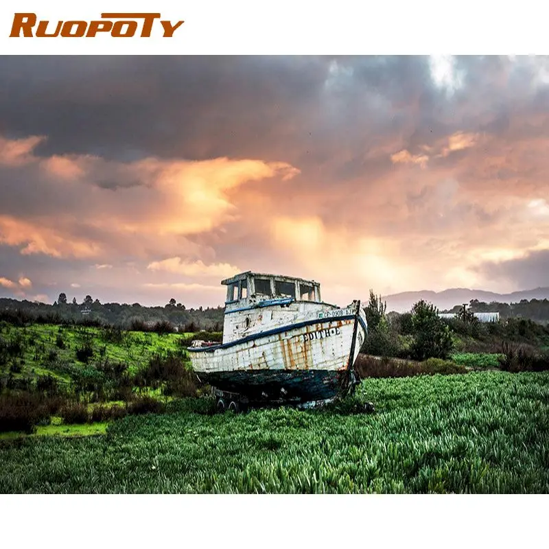 

RUOPOTY Frame Boat Landscape DIY Painting By Numbers Modern Home Wall Art Canvas Painting For Living Room Decor
