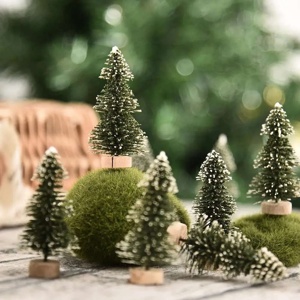 12 шт./компл. мини сизаль снег Мороз Рождественская елка маленькая с деревянной