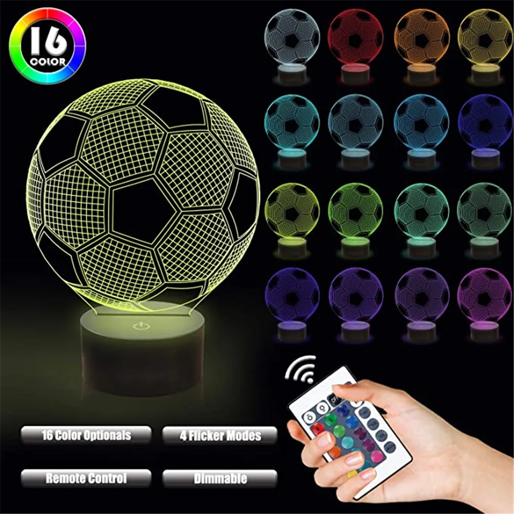 3D светодиодный ночсветильник с оптической иллюзией для футбола настольная лампа
