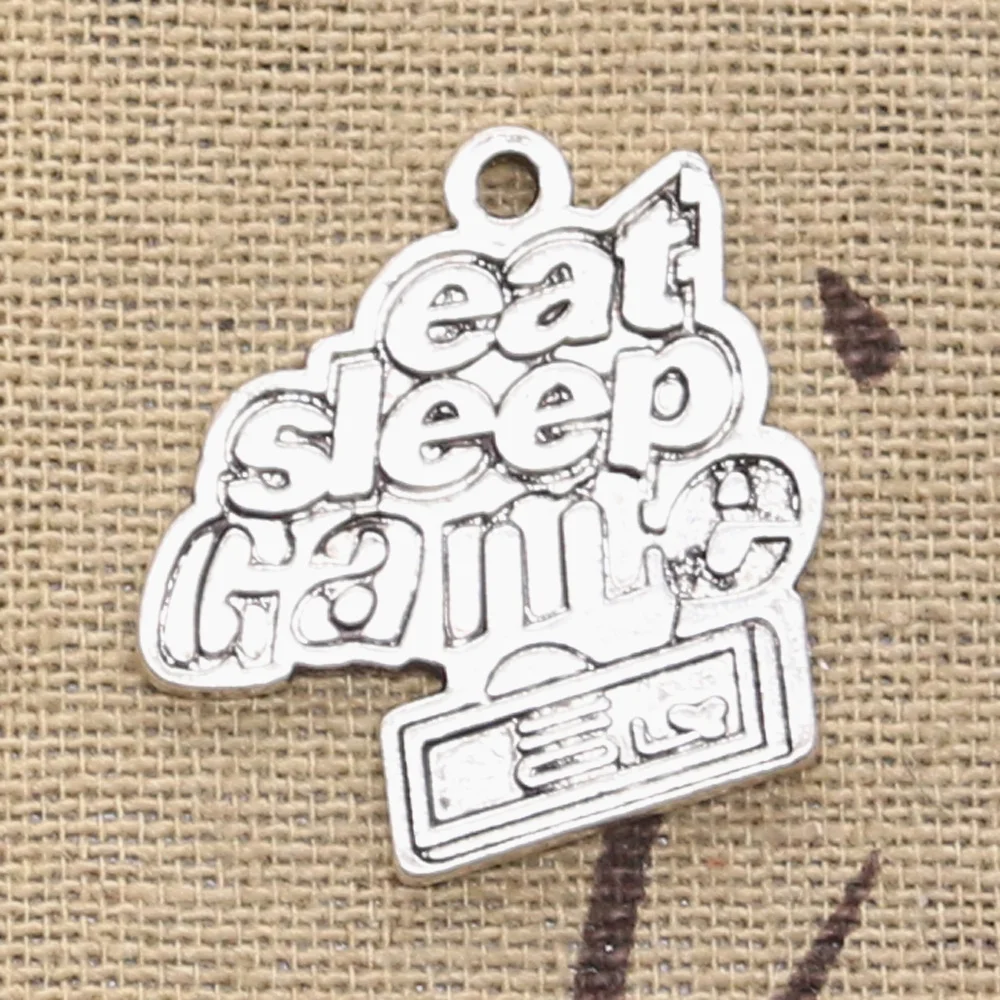 10 шт амулеты Eat Sleep Game 24x24 мм Античные Подвески из серебра Сделай Сам ожерелье