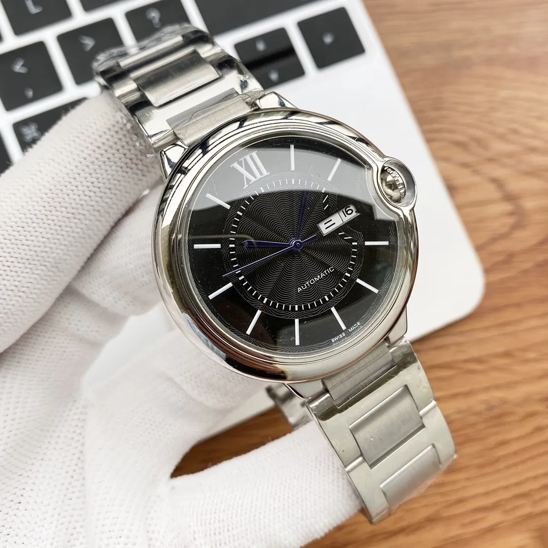

New Automatic Mechanical double calendar watches Men geometric wristwatches stainless steel Roman number clock 42mm Waterproof