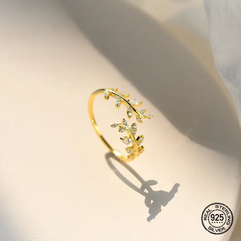 

Женское кольцо с листьями из серебра S925 пробы, регулируемое многослойное кольцо с кристаллами для девушек, Ювелирное Украшение для вечерин...