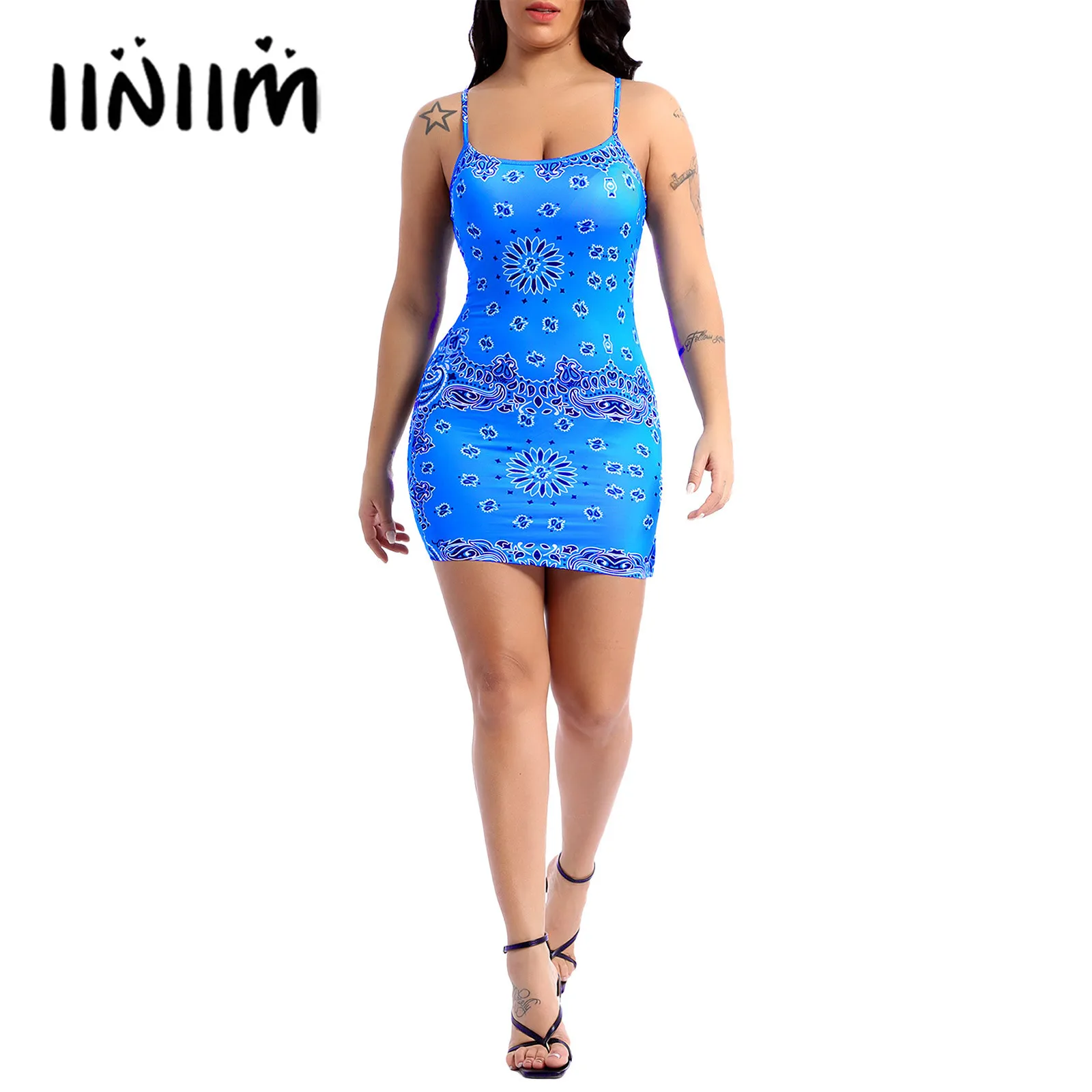 

Womens Floral Print Bodycon Mini Dress Spaghetti Strap Bodycon Dress Summer Holiday Beach Side Split Sleeveless Dresses Clubwear