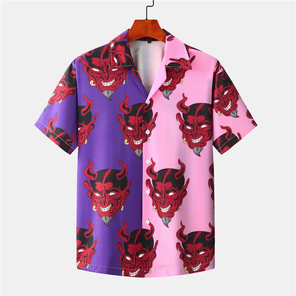 

Summer beach devil printed short-sleeved stitching shirt women