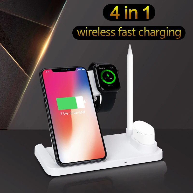 Беспроводное зарядное устройство 4 в 1 10 Вт быстрая зарядка для iPhone 11/11pro/X/XS/XR/Xs Max/8/8