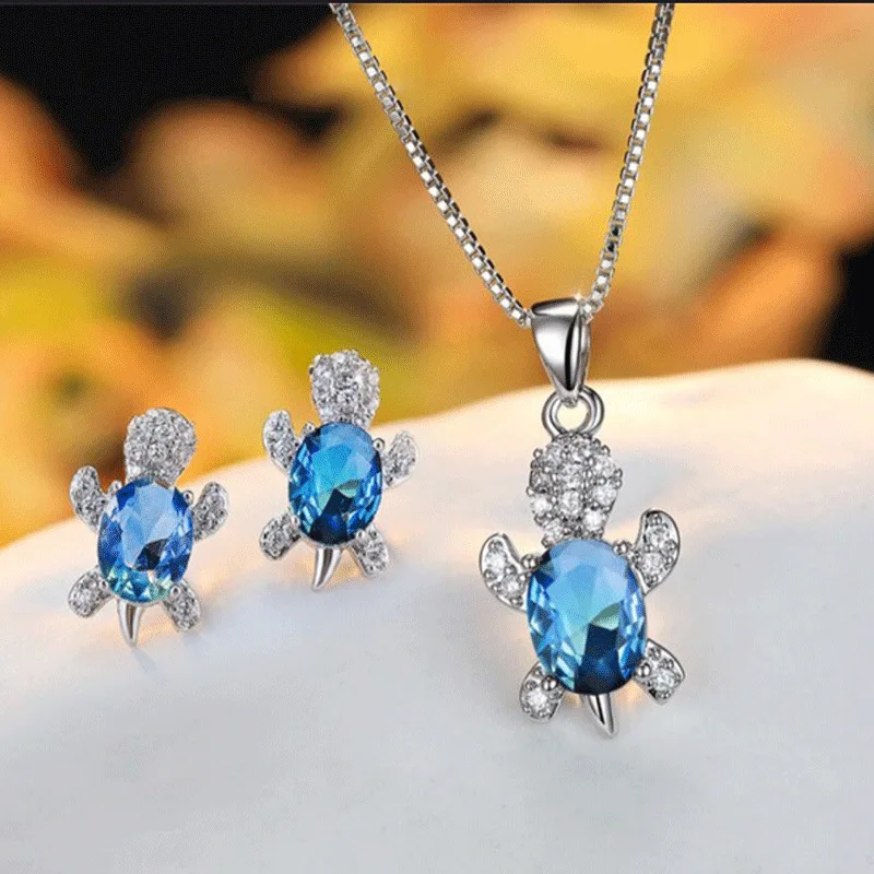 

Turtle Earrings Pendant Necklace Set for Women Girls 2021 Trendy Alloy Jewerly with 45cm O-Chain Cute Animal Christmas Gift