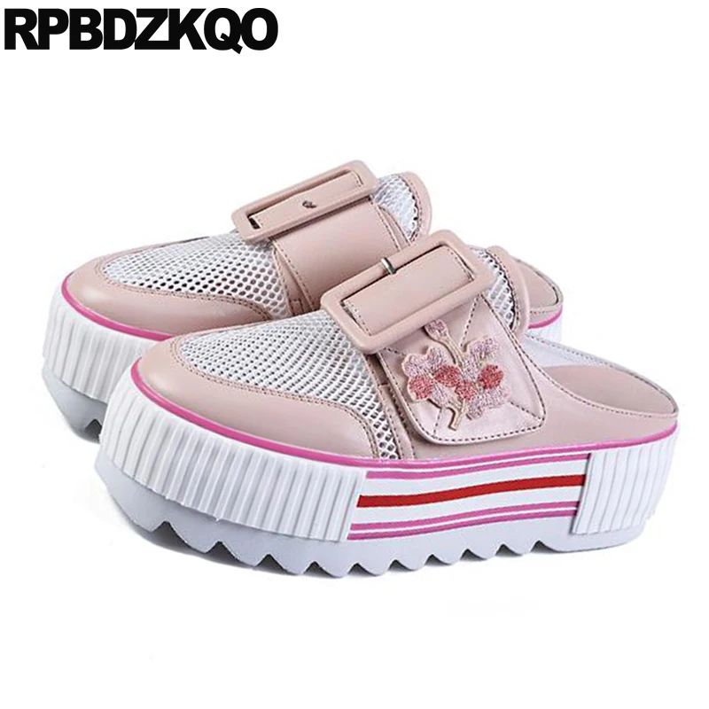 Розовый шлёпанцы дизайнерские Женские туфли лодочки 2021 из сетчатого материала