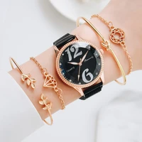 fashion watch for women 5pcs set magnet arabic numerals unique dial ladies watches bracelet set female black clock dropshipping