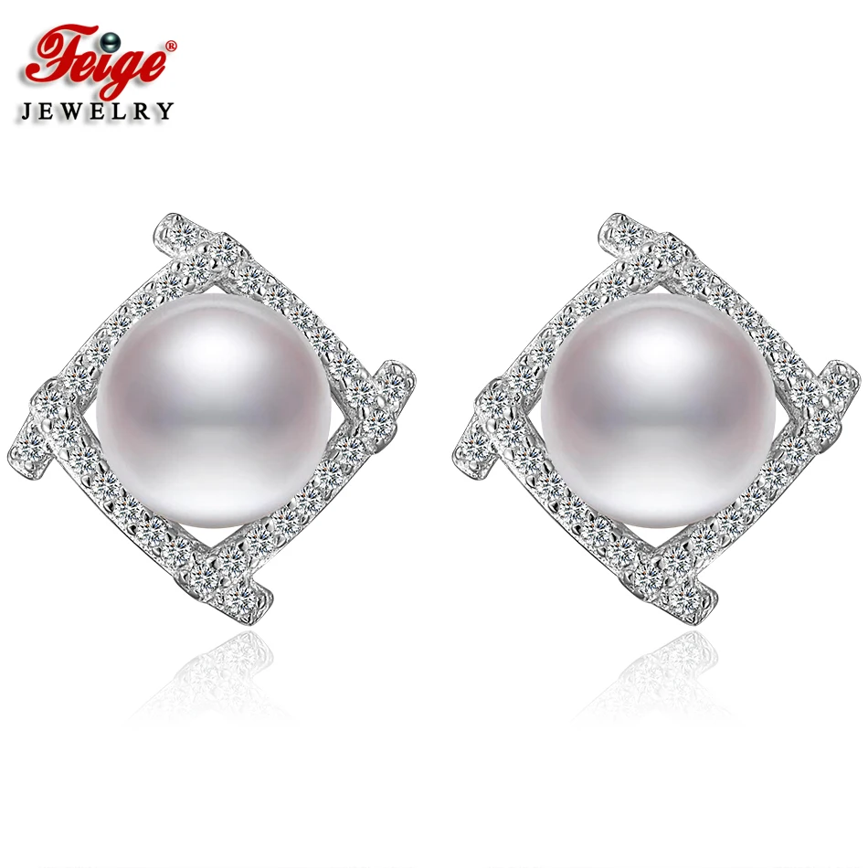 Exquisite 925 Sterling Silver 2 Colors Natural Freshwater Pearl Stud Earrings for Women Gifts Bride Fine Jewelry FEIGE | Украшения и