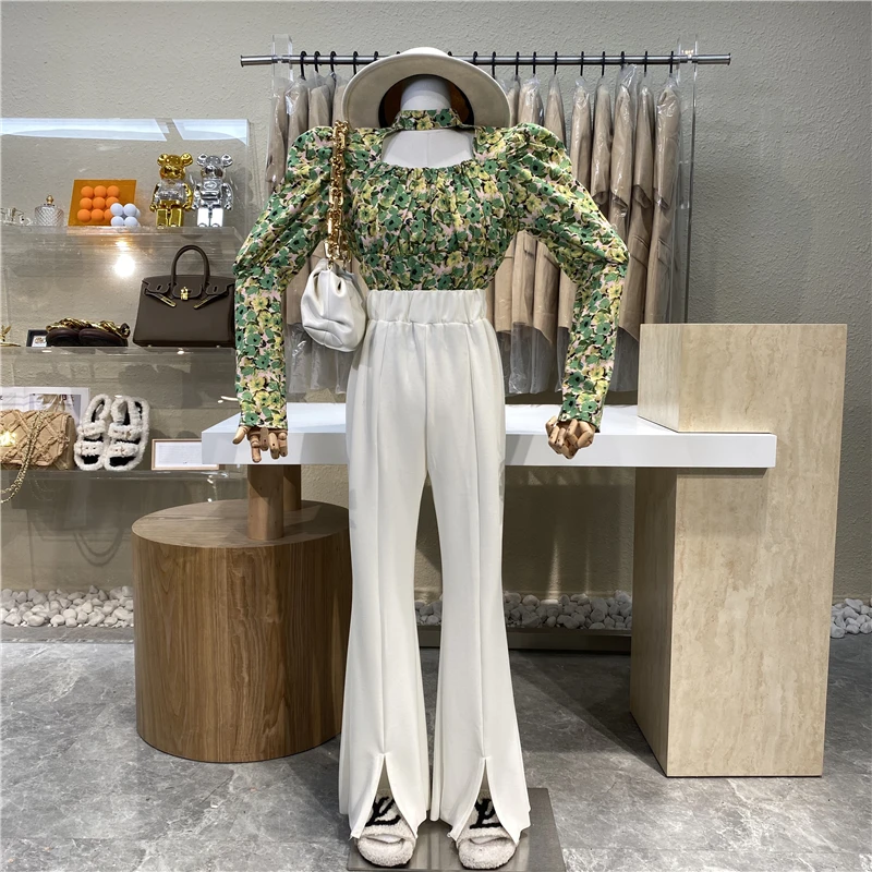 

Niche Design 2021 High Waisted Solid Color Bell Bottoms With Split Design Wide Leg Straight Leg Pants