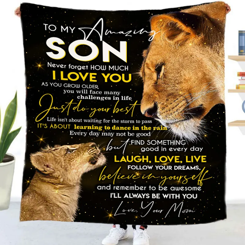 

Cartoon Lion Blanket To My Daughter Wife Son Dad Letter Blanket Sherpa/ Flannel Fleece Warm Soft Bed Couch Nap Throw Blanket