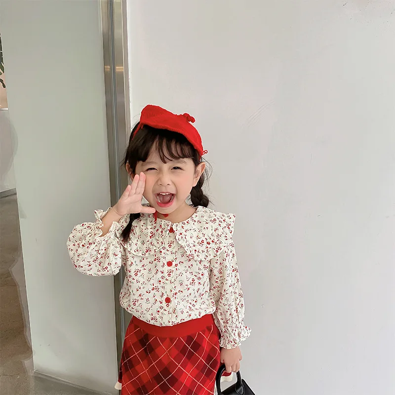 

Girls shirts autumn children's clothing 2021 girls western fashion lapel floral children's spring and autumn baby long-sleeved s
