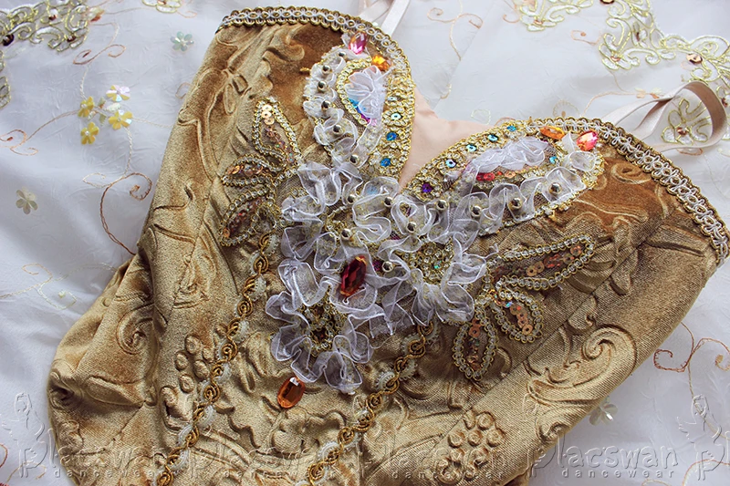 Белый и золотой профессиональный классический балетный костюм Золотая сказка