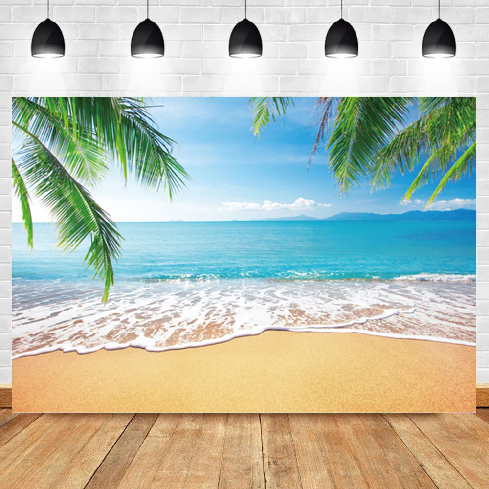 

Laeacco Summer Blue Sky Beach Seaside Coconut Tree Holiday For Photo Studio Backgrounds Cloth Photography Photocall Backdrops