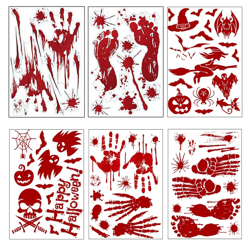 

1pcs 3D Horrible Halloween Bloody Wall Sticker Fingerprint Blooding Handprint Foot Wallpaper Glass Window Halloween Decor Stiker