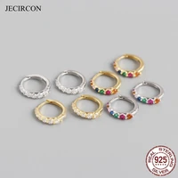 jecircon 925 sterling silver single row whiterainbow zircon hoop earrings for women 9mm round circle earrings fashion jewelry