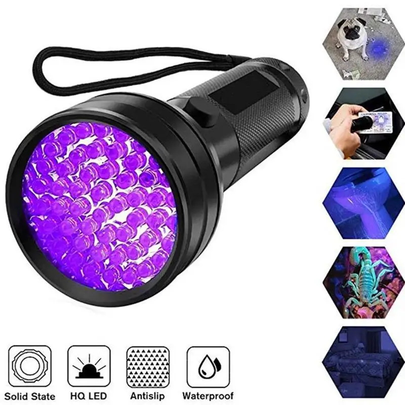 

Outdoor Portable UV Flashlight Night Search Flashlight Pet Violet Black Stain Light Outdoor Flash Flashlight 51LED Detector N6D6