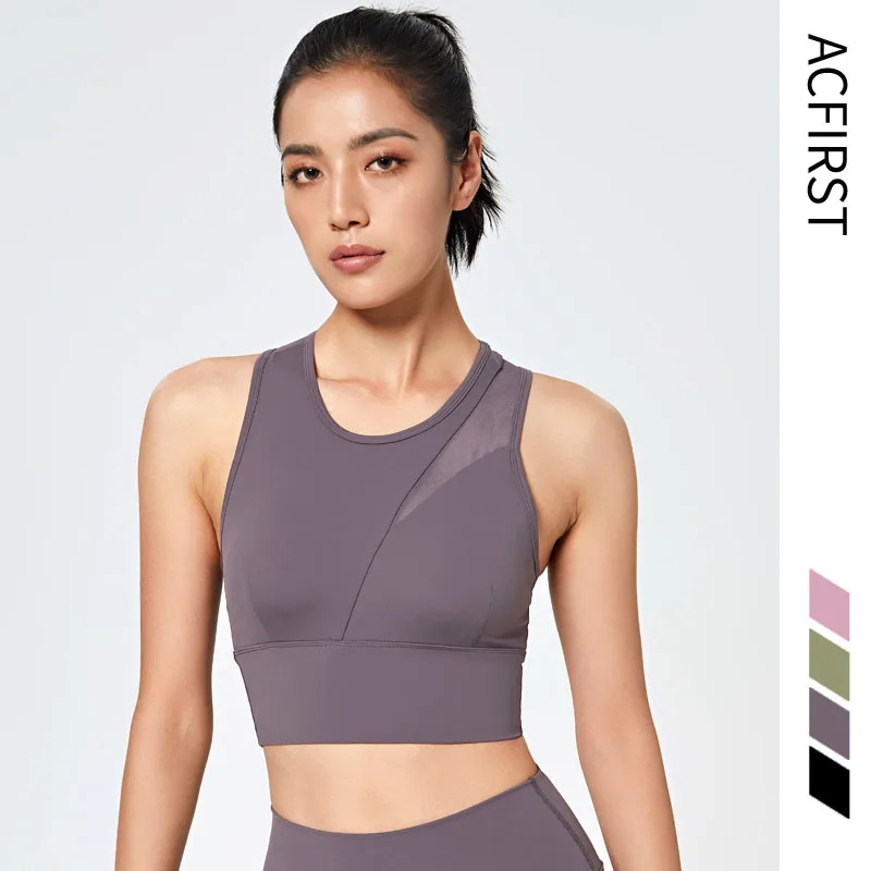 

AcFirst Women Purple Fitness Bras Breathable Shockproof Cross Back Sports Bra Yoga Athletic Gym Running Workout Sport Tops