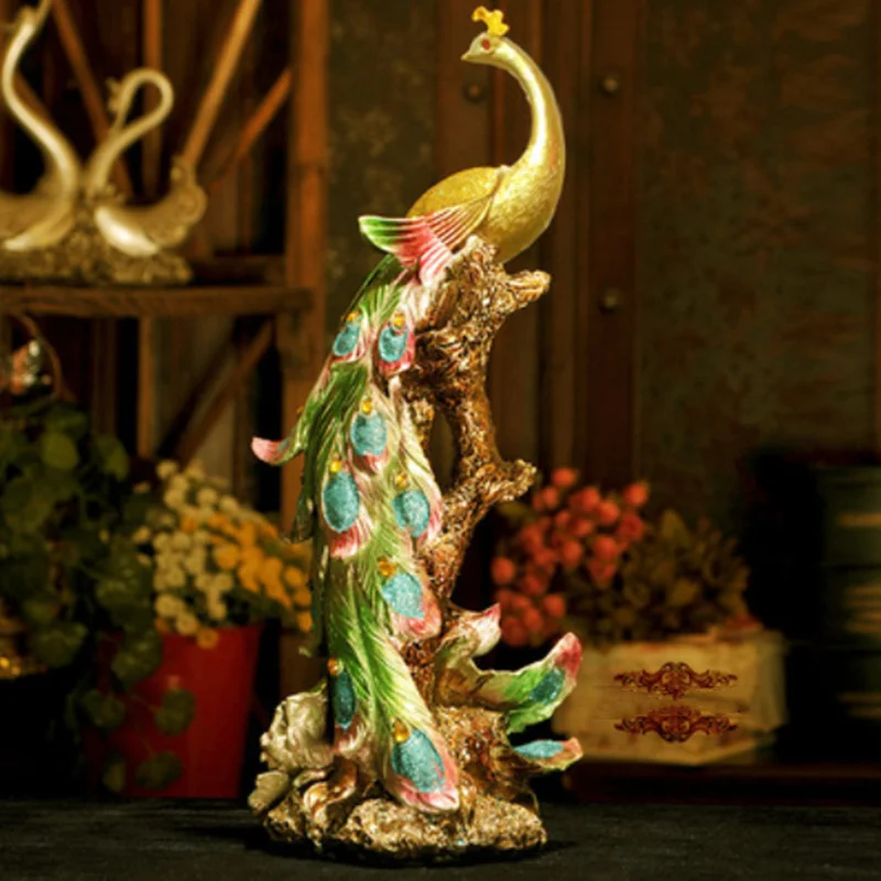 

42cm Resin Phoenix Statuette Of Gold Colored Bird Of Wonder Statue Ornament Sculpture Home Office Wedding Decoration Accessories