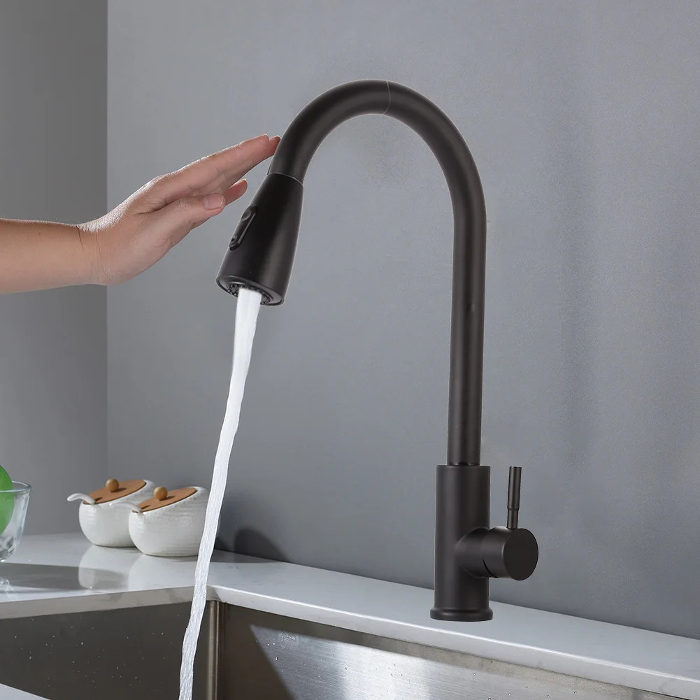 

Kitchen Faucet Pull Out Single Hole Sink Mixer Tap 360 Rotation Stream Sprayer Head Bathroom Hot Cold Water Brass Faucet