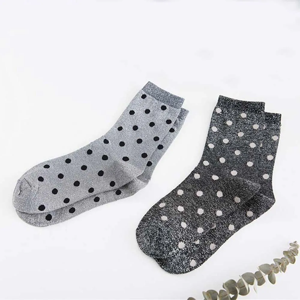 Блестящие женские носки в ретро-стиле горошек высококачественные хлопковые