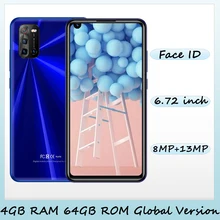 8MP+13MP 9X Android Face ID Global Smartphones 4G RAM+64G ROM Celulares 6.72 inch Screen Front/Back Camera Mobile Phone Unlocked