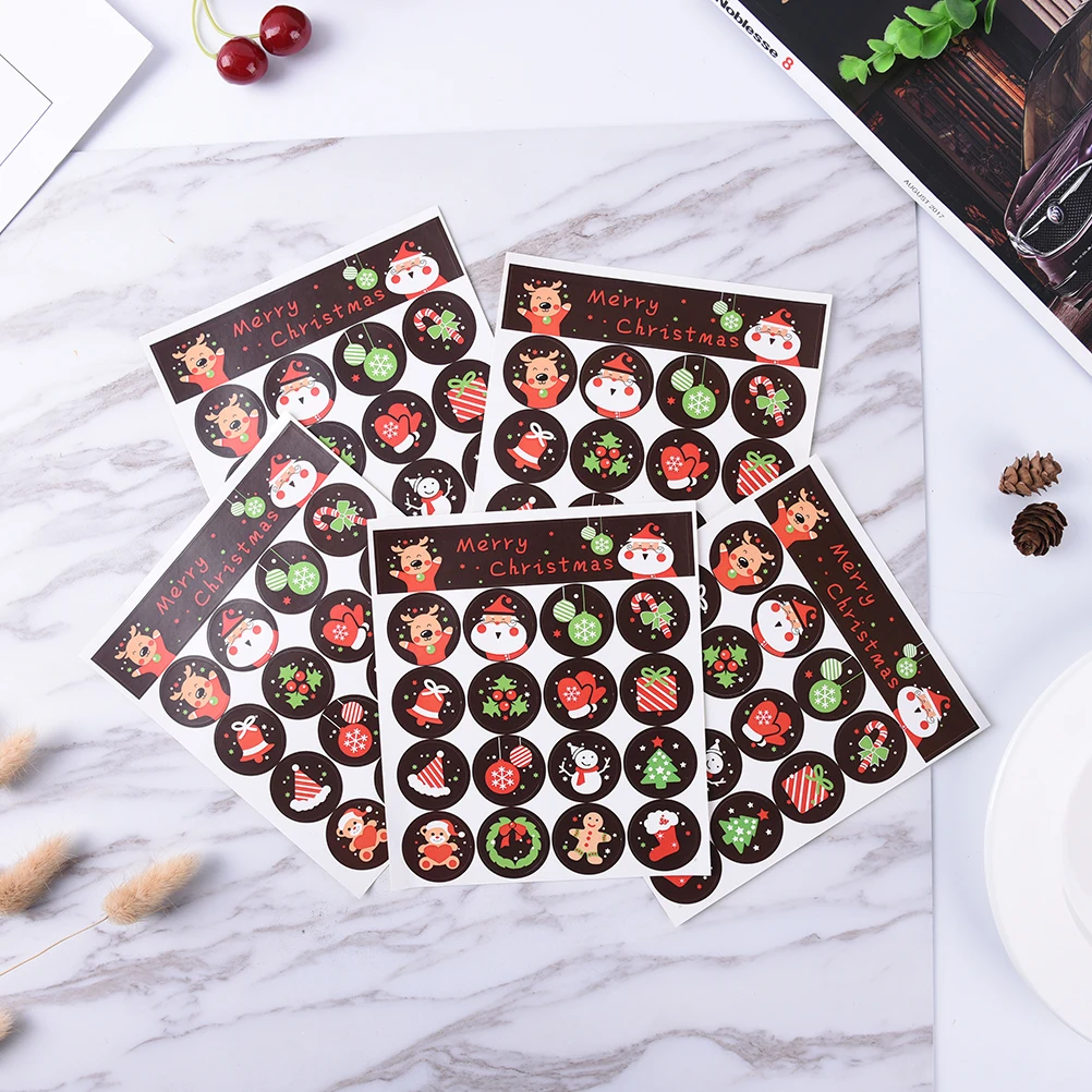 

5 Sheet 80pcs Seals Merry Christmas Badge Sticker Gift Wrapping Food Decor Envelope Seal Kitchen Sweets Party Seal Sticker