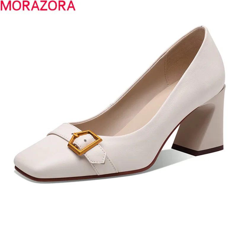 

MORAZORA/2021 из натуральной кожи; Туфли на высоком каблуке; Женские туфли-лодочки; Модные женские туфли с квадратным носком, с пряжкой, вечерние л...