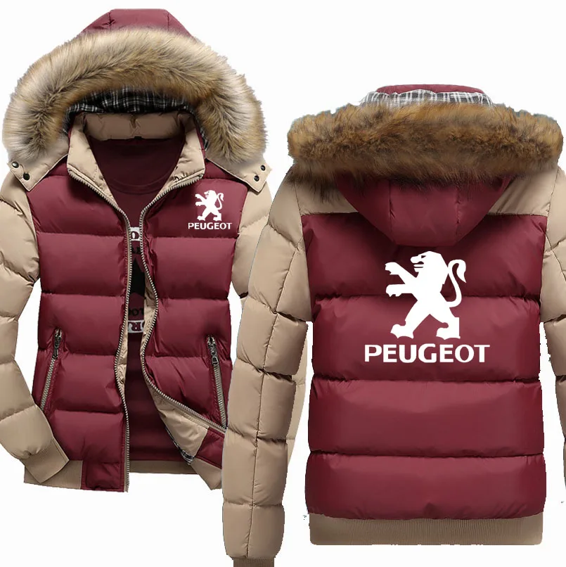 

Fashion Winter fleece Thicken Warm coats Peugeot Car Logo Print Casual Solid color Hooded Mens Hoodies Zipper Jacket