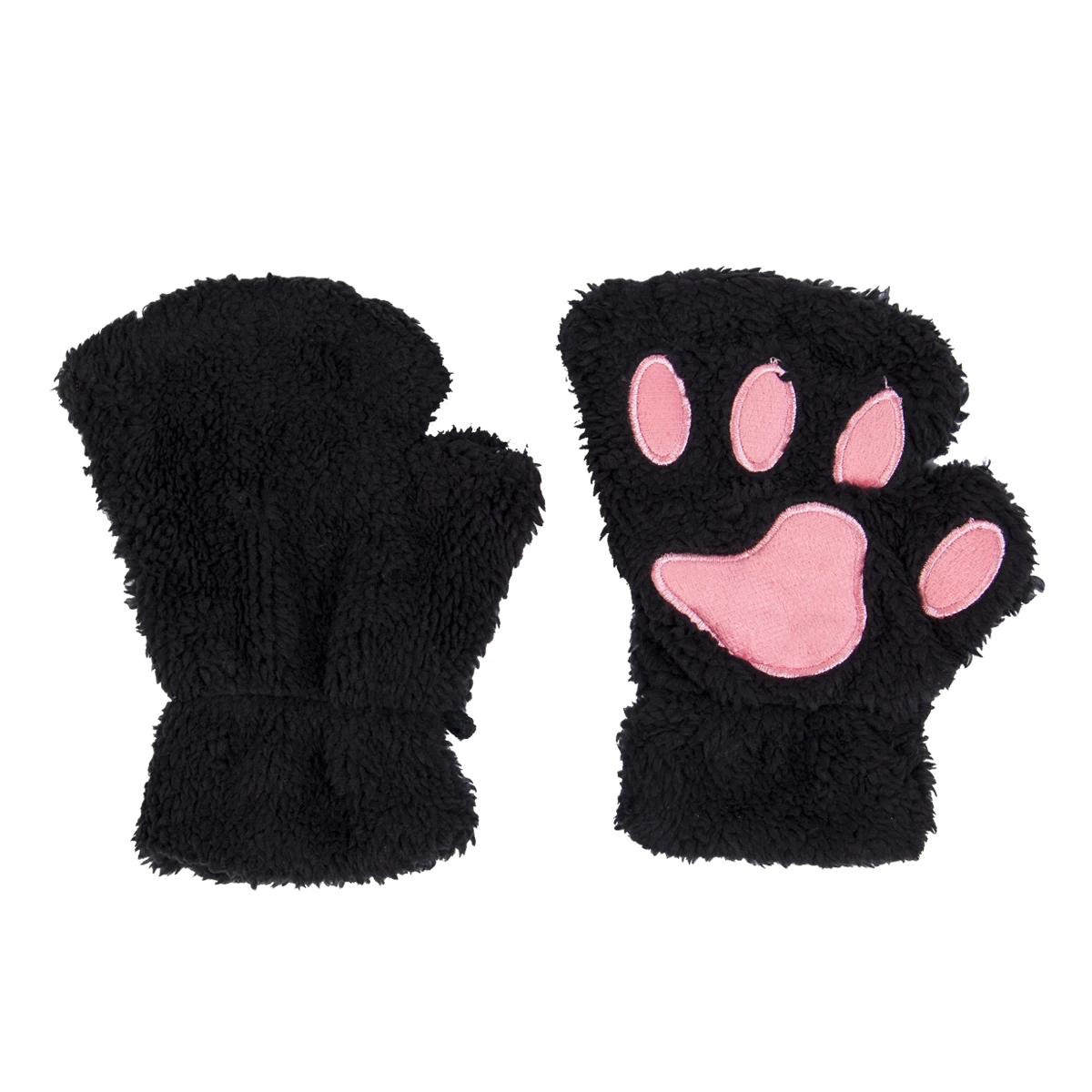 

Meihuida Women Fashion Cute Cat Claw Paw Fluffy Bear Warm Soft Plush Mittens Short Fingerless Gloves Half Finger