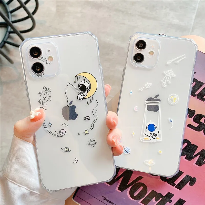 

Cute Cartoon Astronaut Star Space Phone Case For iPhone 11 13 Pro MAX XS XR X 12 7 8 Plus Clear Soft TPU Shockproof Back Cover