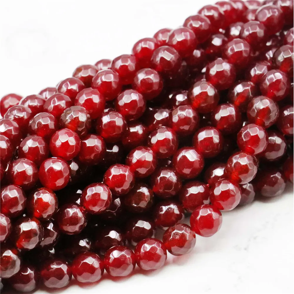 Красный рубин халцедон круглый ограненный камень 8 мм свободные бусины нить