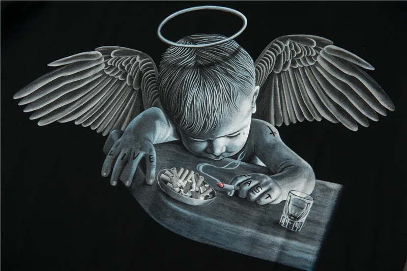

Men New Novelty 19ss Live Fast Angel Wing T Shirts T-Shirt Hip Hop Skateboard Street Cotton T-Shirts Tee Top kenye #F75