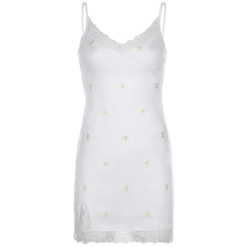 

Daisy Embroidery Lace Edge Sexy Party Girl Style Suspender Dress Short Skirt Women's Dress 2021 Summer New Women's Dress