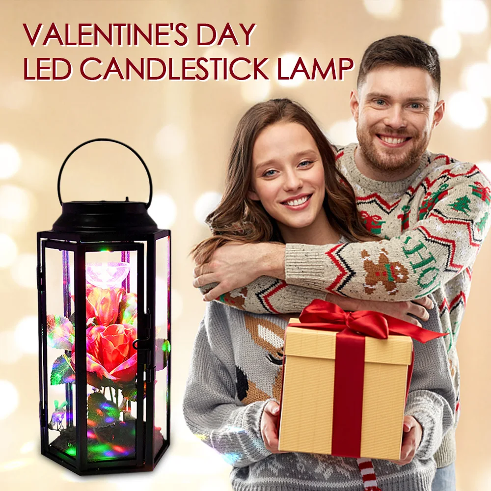 

Rechargable LED Rose Wind Lamp with Rose in Glass Dome and Metal Frame 31*11cm Ornament Holiday Gift for Valentine's Day Wedding
