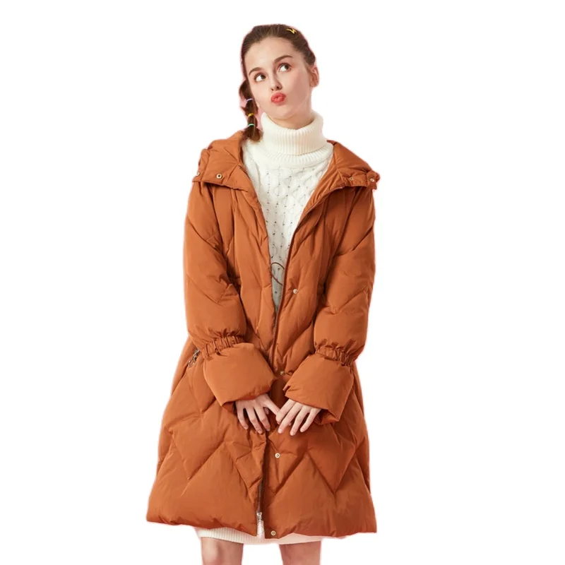 Стеганое длинное пуховое пальто SEMIR с капюшоном Женское зимнее на молнии