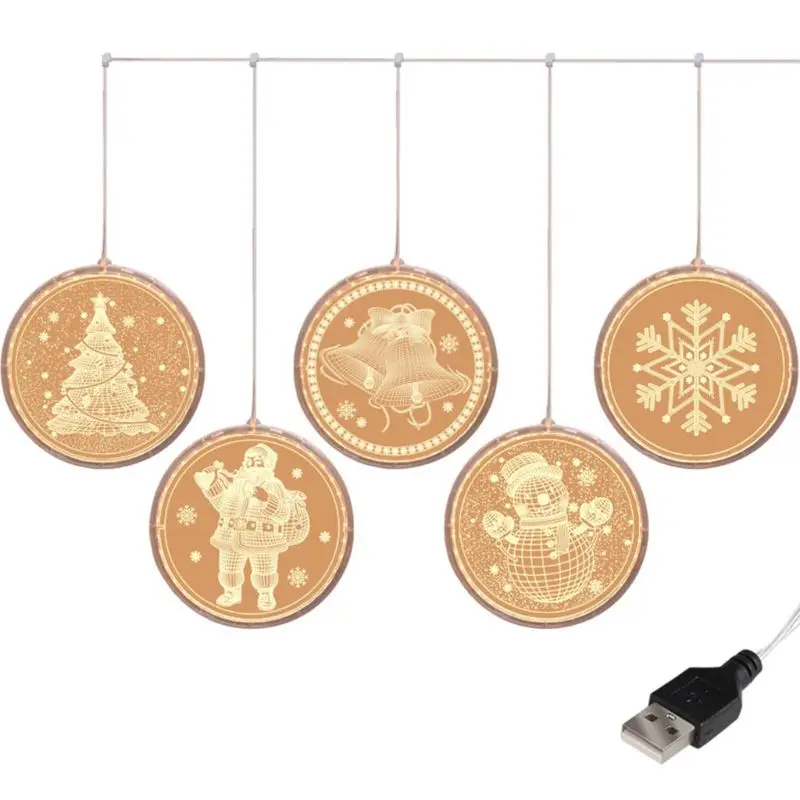 

Christmas Elements 3D Round Hanging 5 LED String Light Party Decor Electric Lighting Lamps Ornaments for Lawn Garden