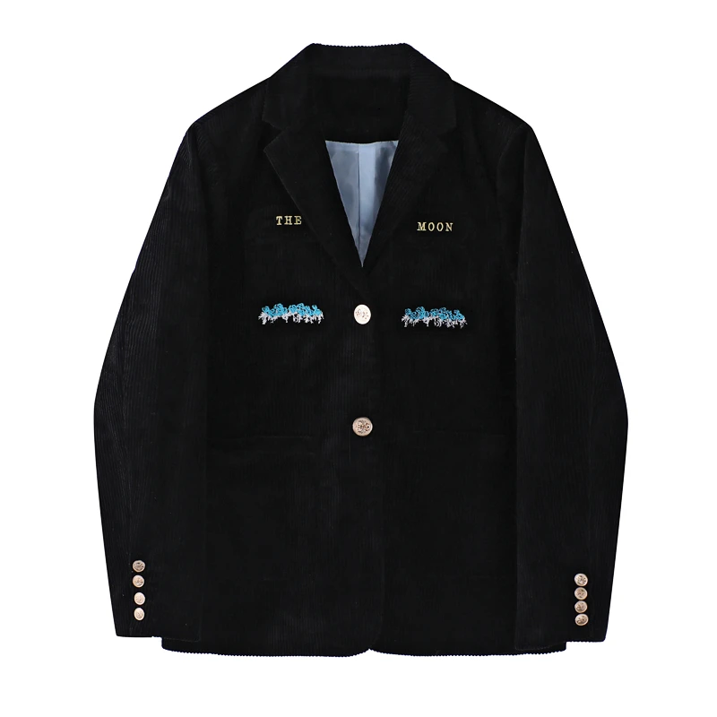 

Черный вельветовый костюм, британская куртка, женское осенне-зимнее дизайнерское нишевое высокоуровневое темпераментное Свободное пальто...