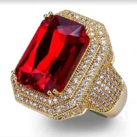 ofertas new product europe and america hot sale gold color fashion luxury red square inlaid ladies ring whole sale jewelry