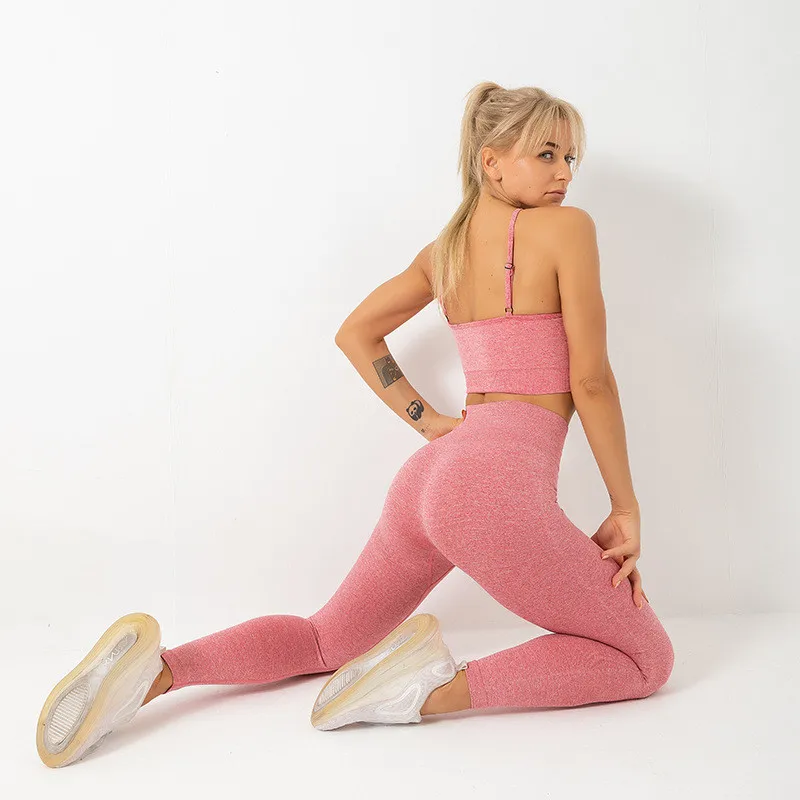 

Yoga Sets Gym Clothing Sport Wear for Women Seamless Suits Tight Fitness Sleeveless Sling+leggings 2pcs Quick Dry Tracksuit