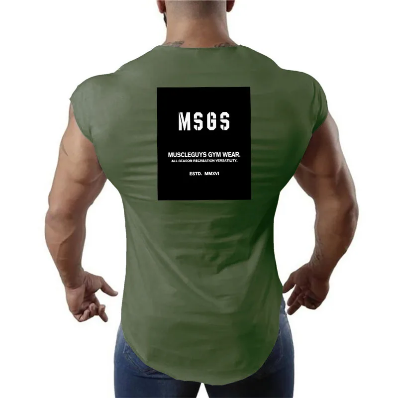 Летний мужской пляжный жилет для бега спортивный хлопковый занятий фитнесом без