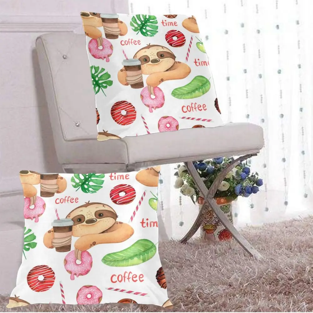 

Tropical Sloth With Donut Coffee And Leaves Pillowcase Comfortable Pillow Cover Pillowcase For Bed Throw Pillow Covers