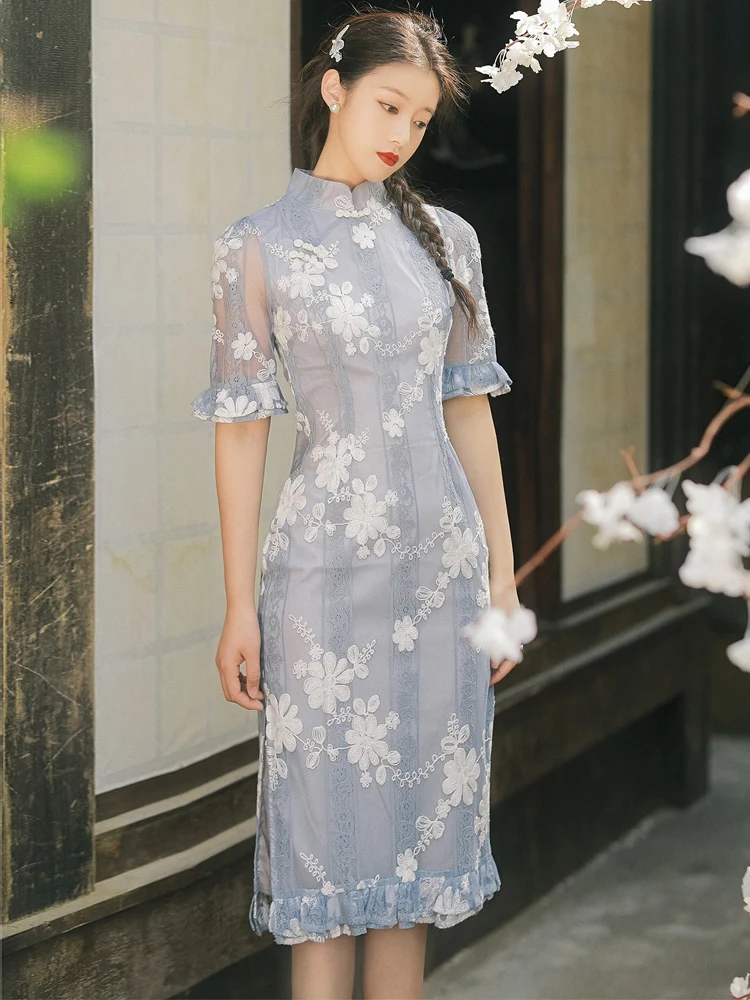 

The original "the blue lotus" retro improved cheongsam
