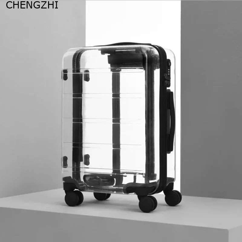 CHENGZHI 20 &quot22&quot 24 &quot26 дюймов новинка 100% прозрачный чемодан на колёсиках Спиннер