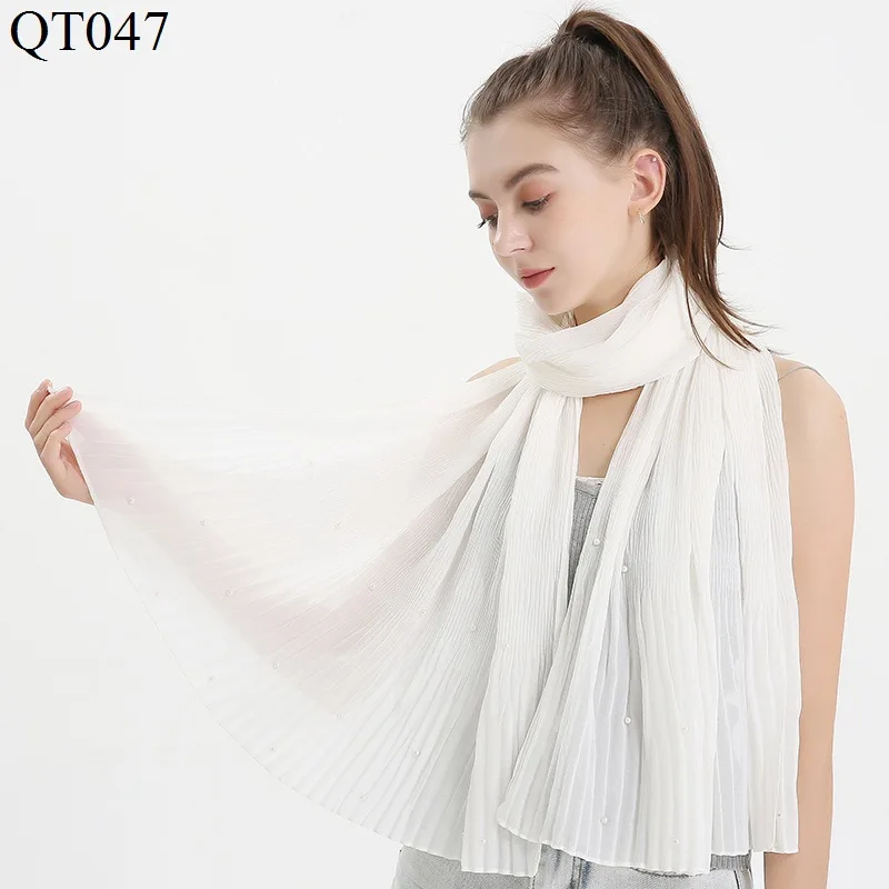 Шифоновый шарф с жемчугом и оборками на подоле однотонный хиджаб baotou головной