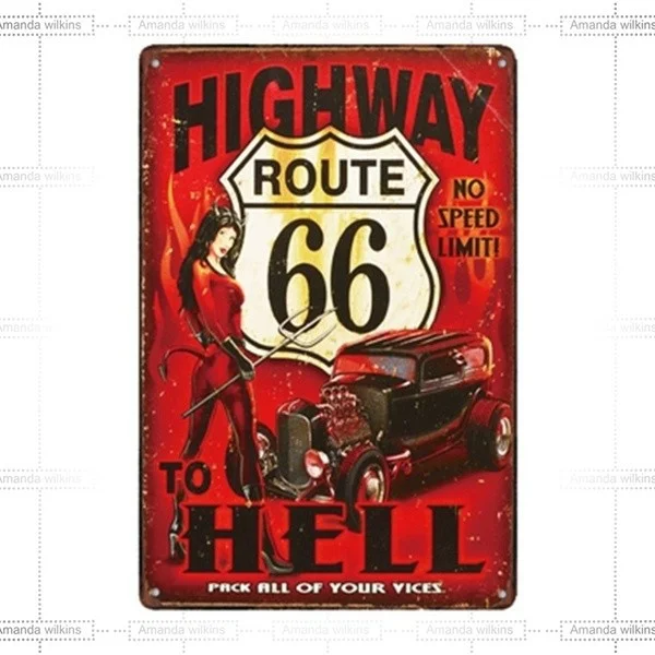 

Novelty Signhighway to hell route 66 metal Tin Sign 20*30 cm stier Decor Bar Pub Home Vintage Retro Poster comic stier